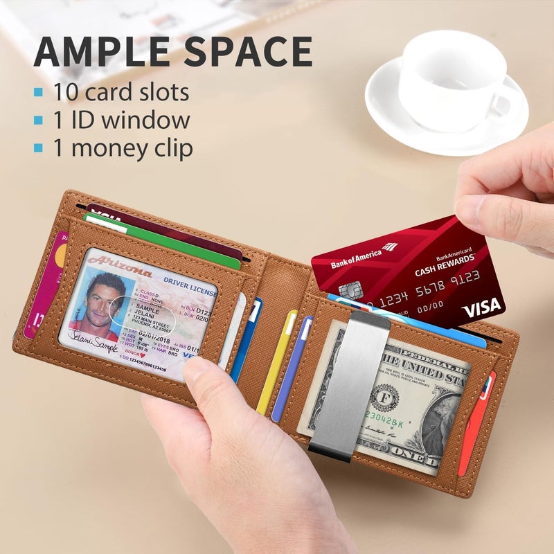 RUNBOX محافظ نحيفة جديدة للرجال مع حجب RFID حاملة 11 بطاقة محافظ جلدية صغيرة قابلة للطي هدية في صندوق - Image 2